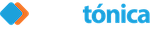 Logo de Overtónica; Letras suaves en azul y negro y al principio 3 cuadrados superpuestos